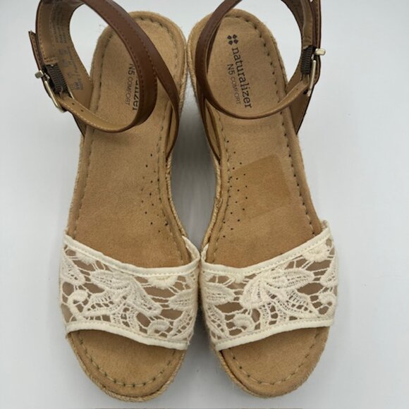 Naturalizer N5 Comfort Straw Wedge Heels Brown & Lace Size 9W - Picture 5 of 6